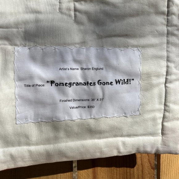 Handmade Quilt "Pomegranates Gone Wild" Black & Orange MCM White beads 36 x 31" - Picture 11 of 13